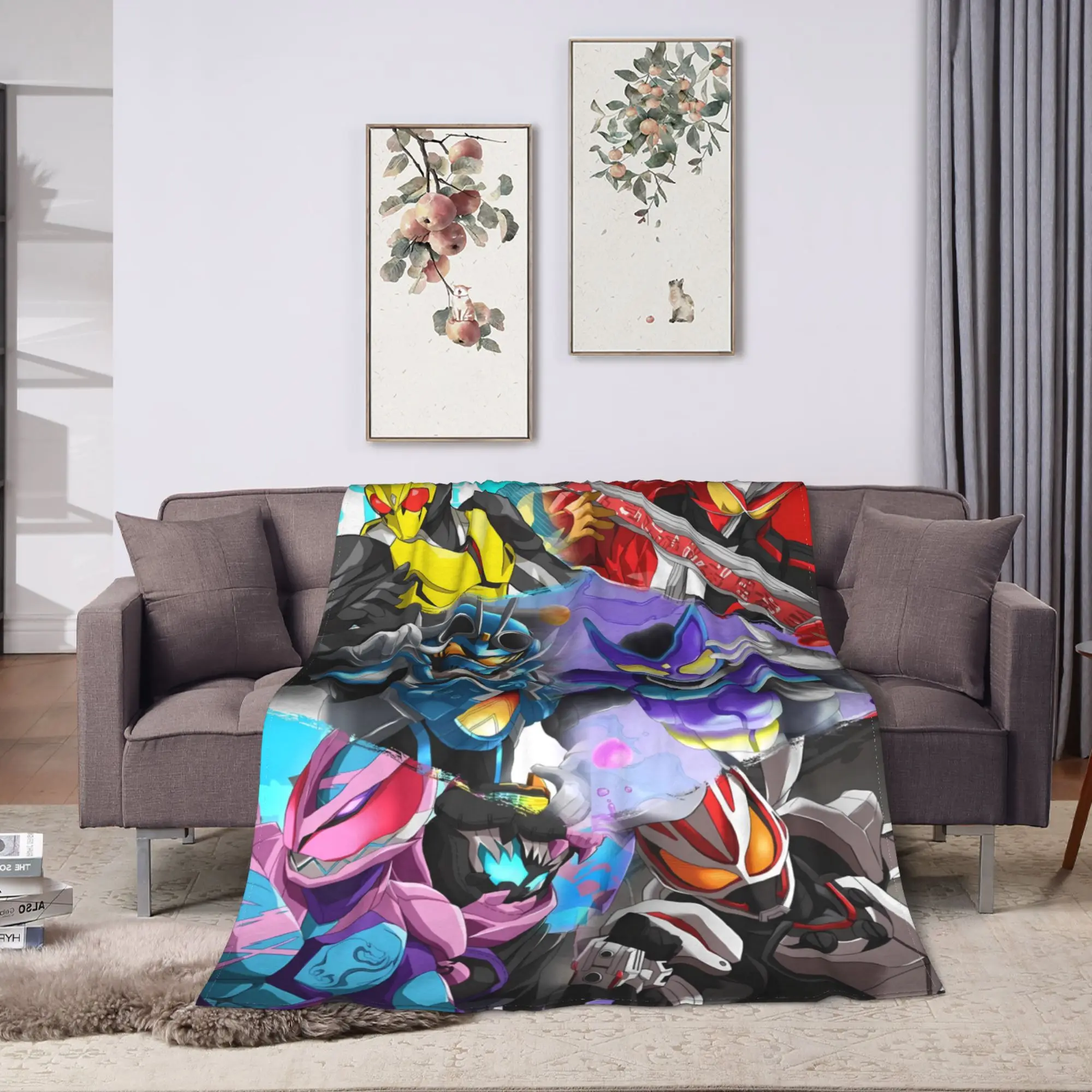 Multi-Character Chaos Kamen Rider Blanket  Warm Soft Novelty Plush Throw Blanket For Living Room Flannel Bedspread Bed Cover
