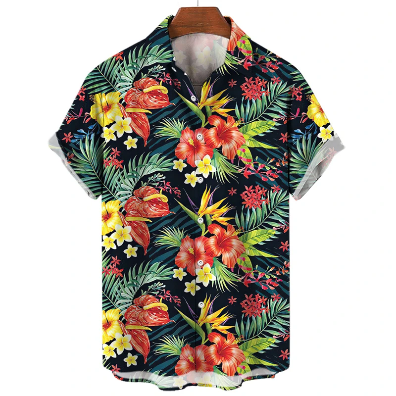 

2024 Floral Hawaiian Shirt Flower 3d Print Shirts Men's Women's Beach Blouse Men's Vocation Lapel Shirts Cuba Camisa Clothes