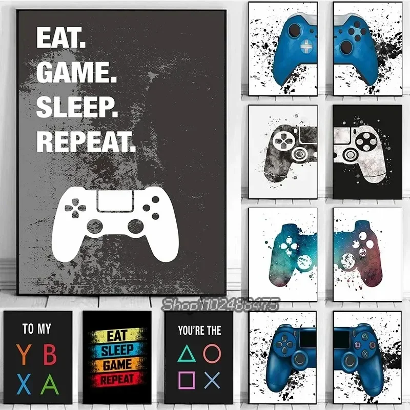 Game Gaming Room Gamepad Abstract Posters and Prints Wall Art Canvass Pictures Gamer Gift for Boys Children Room Decor