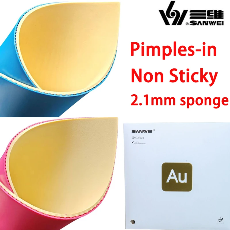 SANWEI AU Golden Pimples-in Table Tennis Rubber Non-Tacky with Cake Sponge Colorful Ultra Light Ping Pong Rubber ITTF Approved