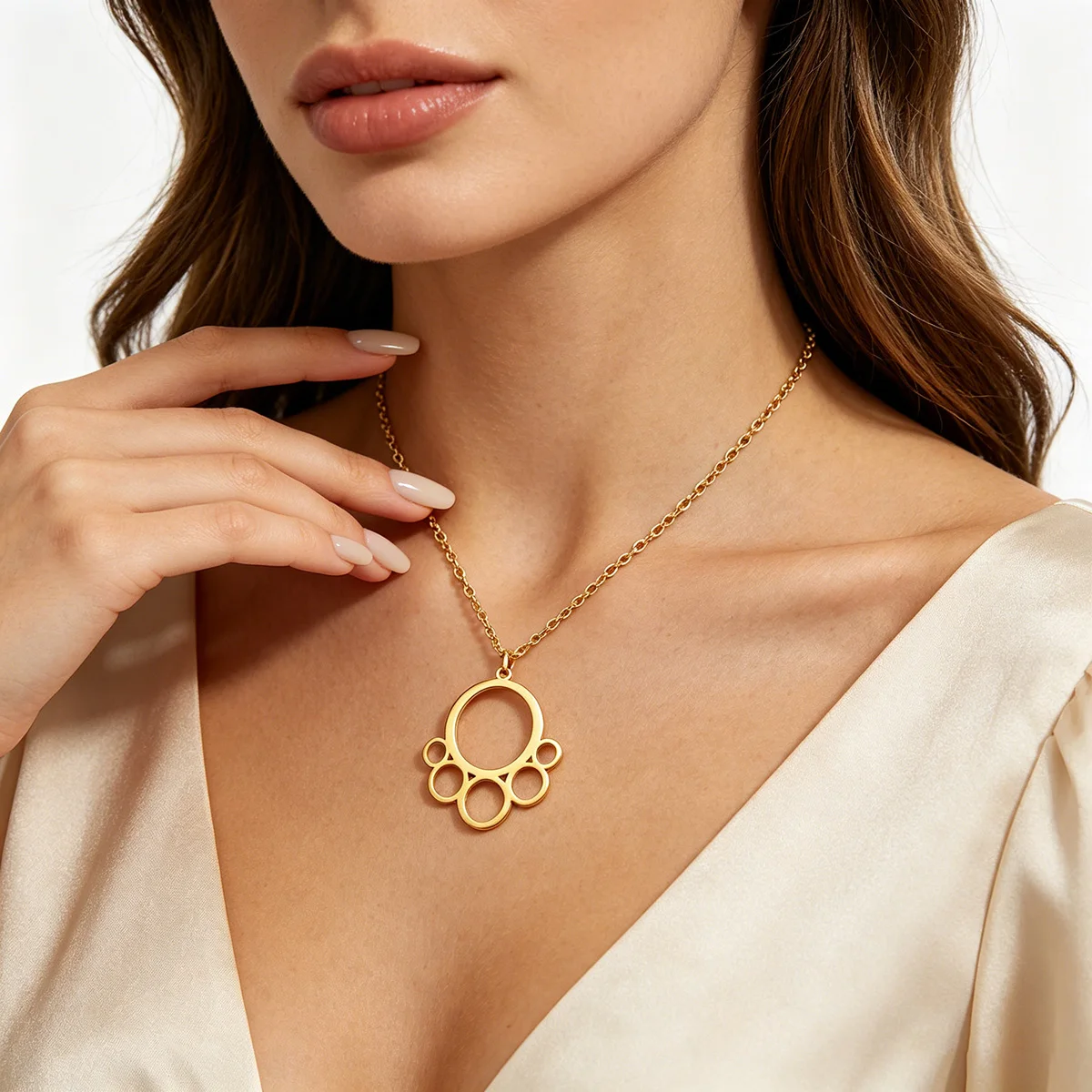 Todorova Multi Hollow Circles Geometric Pendant Necklace for Women Stainless Steel Gold Minimal Abstract Chain Choker Jewelry