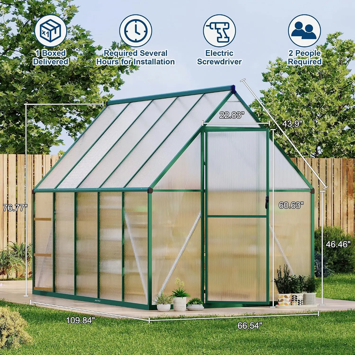 8x12 FT Greenhouse for Outdoors, Polycarbonate Greenhouse with Roof Vent,Lockable Door, Aluminum Walk-in Green, Customized