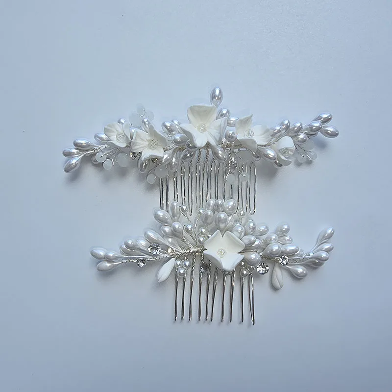 

SLBRIDAL Handmade Ins Style Porcelain Flower Bridal Hair Comb Wedding Headdress Hair Accessories Bridesmaids Women Girls Jewelry