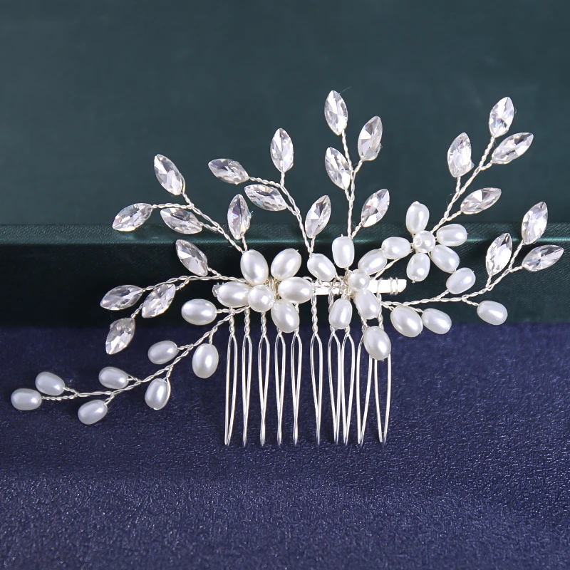 Wedding Pearl Hair Comb rose gold flowers female hair jewelry golden wedding Hair Jewelry Fashion Bride Metal Jewellery image 6