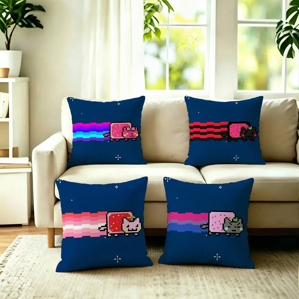 

Funny N-Nyan Cat Square Double-Sided printed Pillow Case Bedroom Bedside Pillow Sofa Cushion Cover