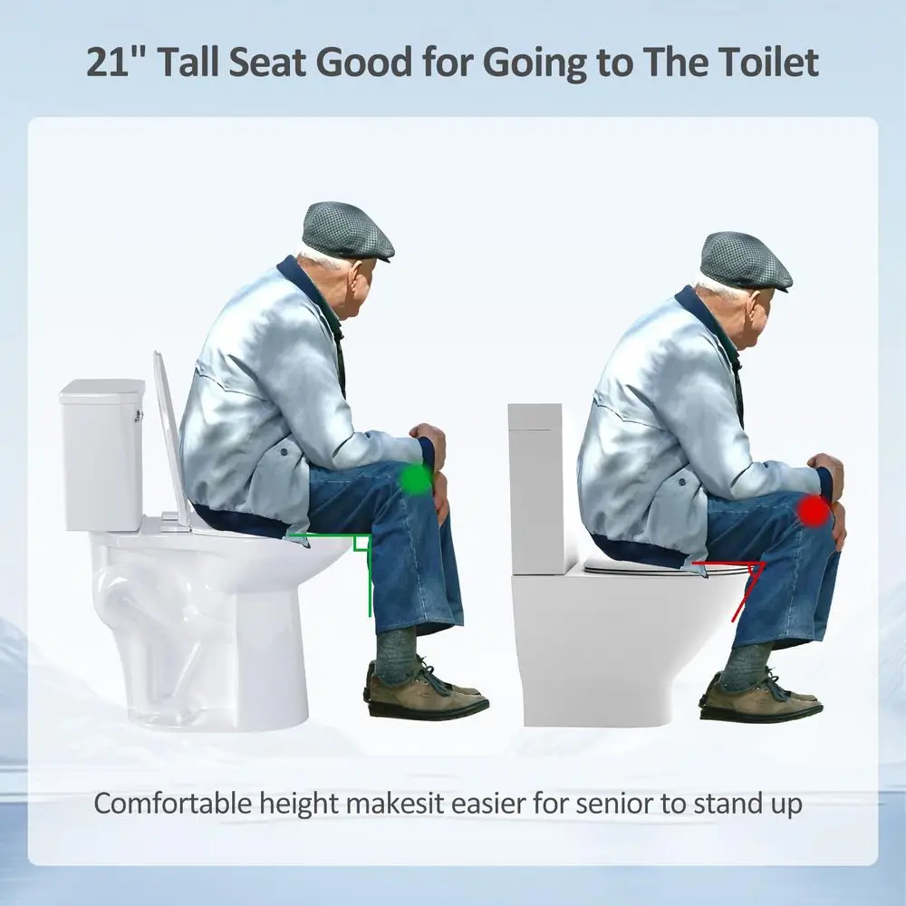 

21 Inch High Toilet Elongated With Comfort Chair Seat, 1.28 Gpf Powerful Single Flush Extra Tall Toilet, 12 Inch Rough In Bathr