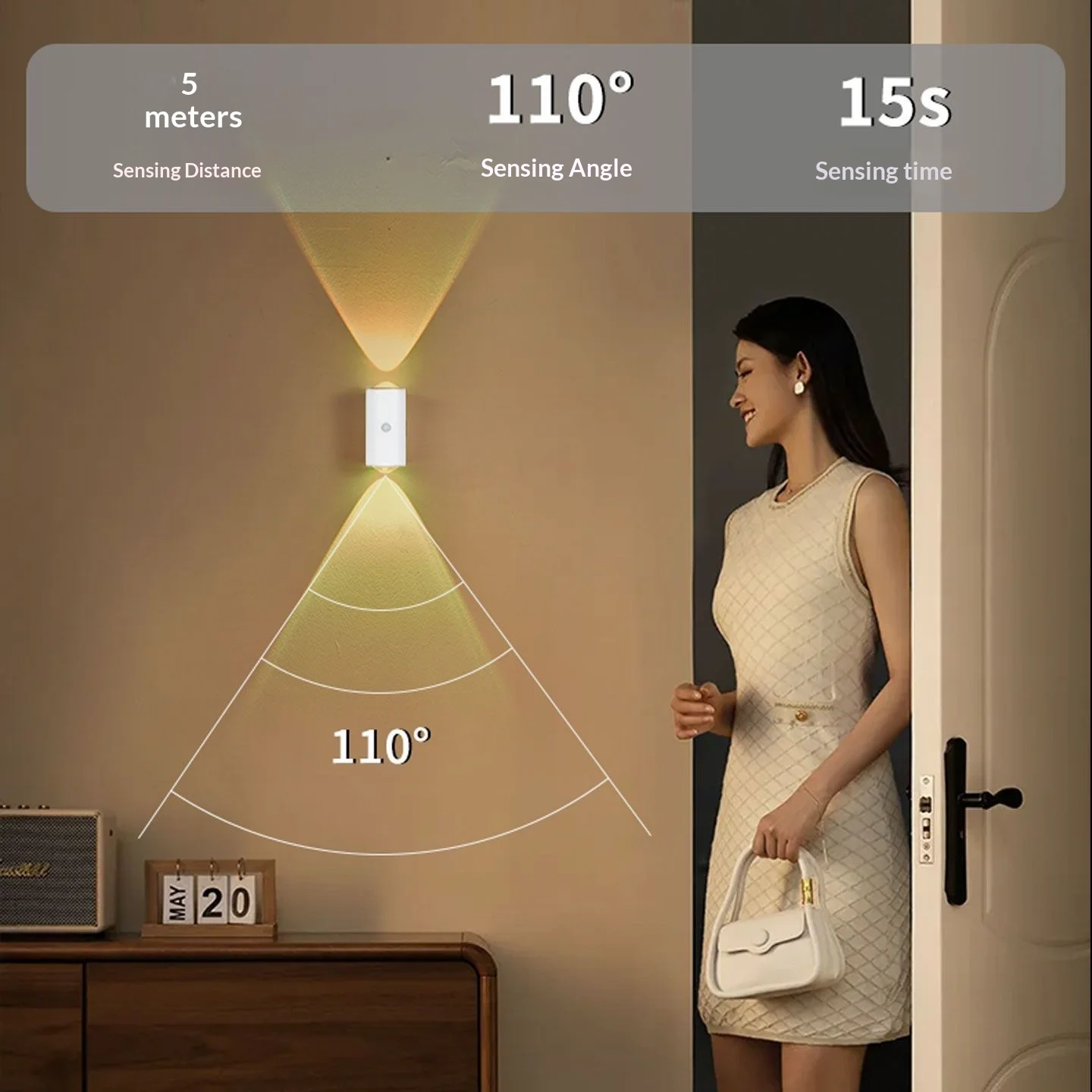 2/4pcs-Double-head Motion Sensor Wall Lamp Night Light for Bedroom Bedside Hallway Corridor Staircase Ambient Lighting
