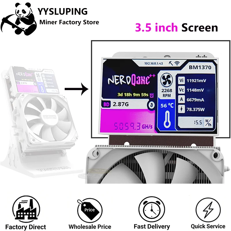 Pantalla de 3,5 pulgadas con estuche para máquinas de minería NerdQaxe NerdOCTAXE Bitcoin - Pantalla de minería compatible