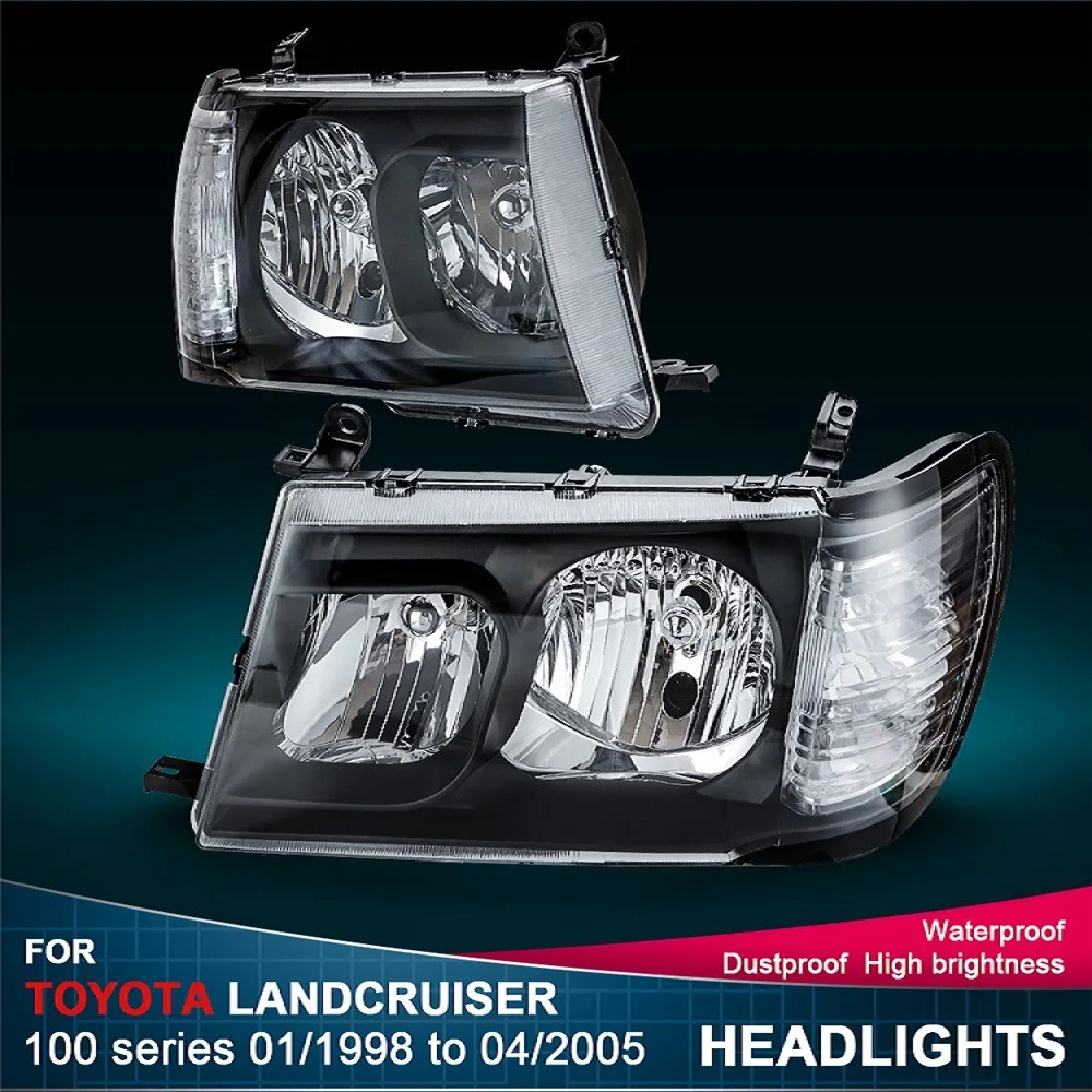 1 Pair Headlights Waterproof 100 Series 1998-2005/04 Black Car Accessories