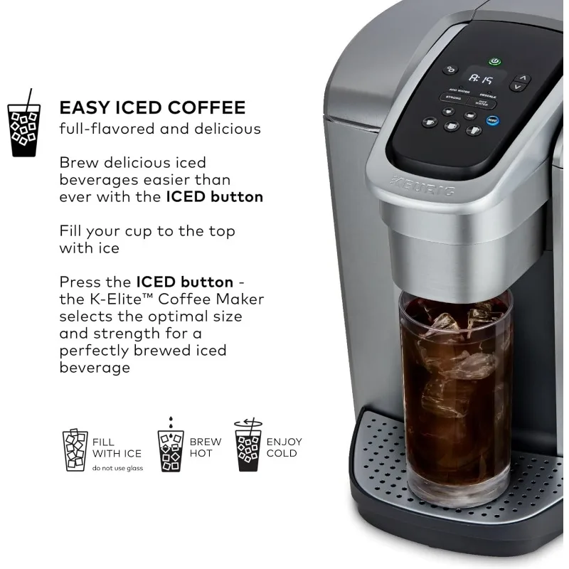 Keurig kエリートの単一のサーブのコーヒーメーカー、kカップのポッド、アイスコーヒーの機能、強さおよび温度調整