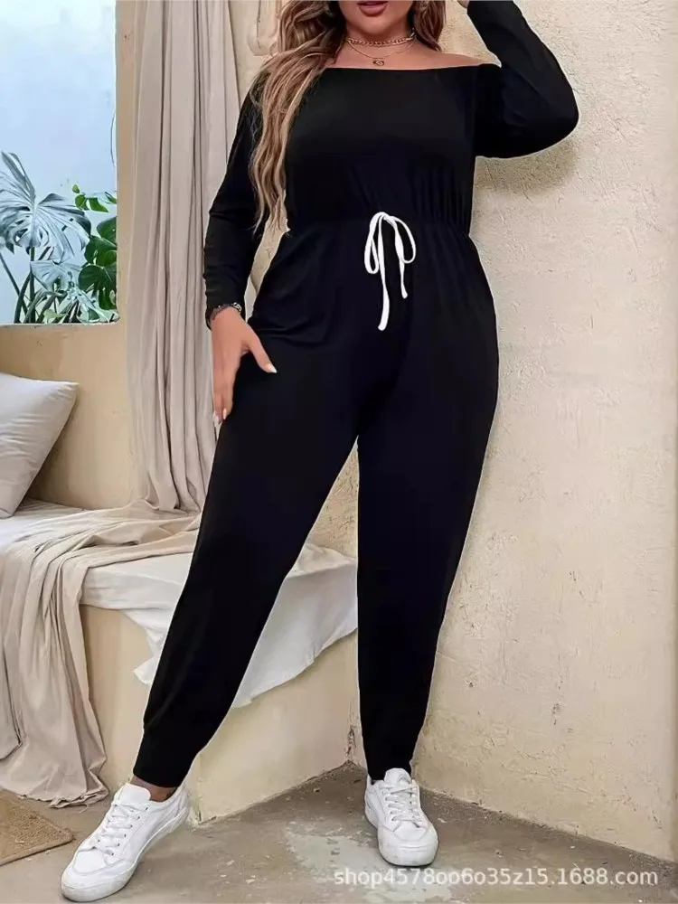 Plus Size Sommer elastische hohe Taille Overall Frauen schulter frei Mode lässig Damen Overalls lose Langarm Frau Overall