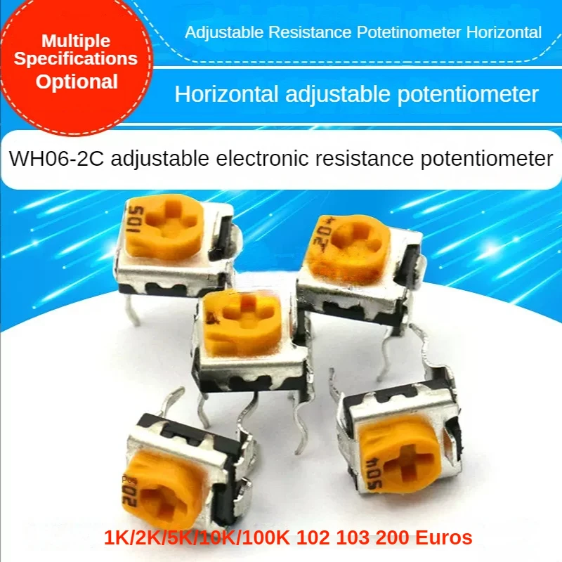 10PCS WH06-2C Adjustable Resistance Potentiometer Horizontal 1K/2K/5K/10K/100K 102 103 200 Ohms