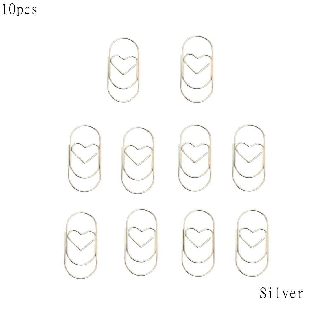 10Pcs Bookmark Heart Gold Rose Gold Color Clip Binder Clip Office Accessories Paper Clips Patchwork Clip Photo Memo Ticket Clips