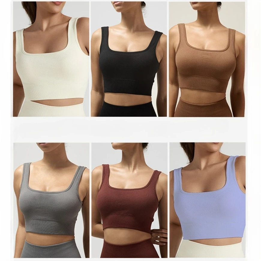 여성요가조끼충격방지피트니스브라심리스리브드스포츠브라남성아름다운등큰가슴집결스레드탑체육관의 여성복