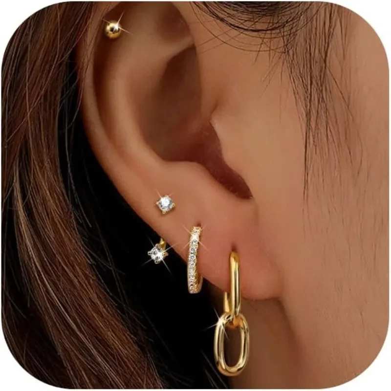 4 Pairs 14k Gold Filled Cartilage Earring Sets for Multiple Piercing  Stacks for Women Stud Earring for Sensitive Ears