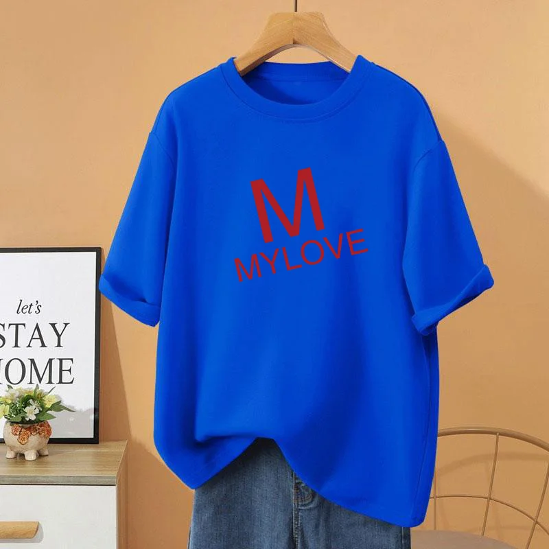 Women Clothing O-neck Basic T-shirt, Summer Fashion Loose Casual Pullovers, Cartoon Printed 100% Cotton Short Sleeve Top Tee