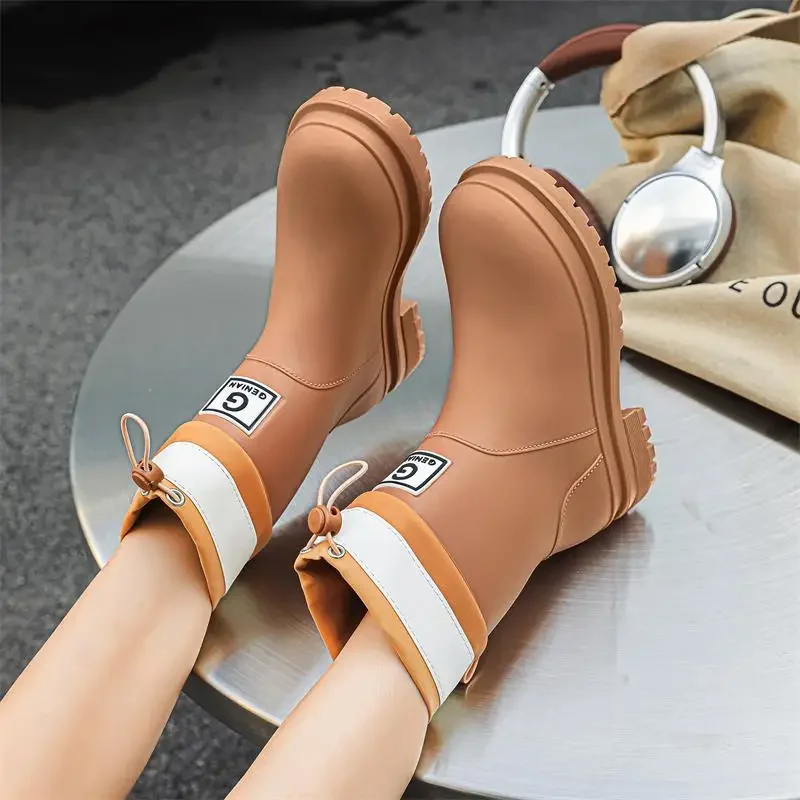 Rain Boots Women's Low-Cut Non-Slip Fashion Women's Kitchen Shoes Short Stylish Water Shoes Tendon Bottom Wear-Resistant