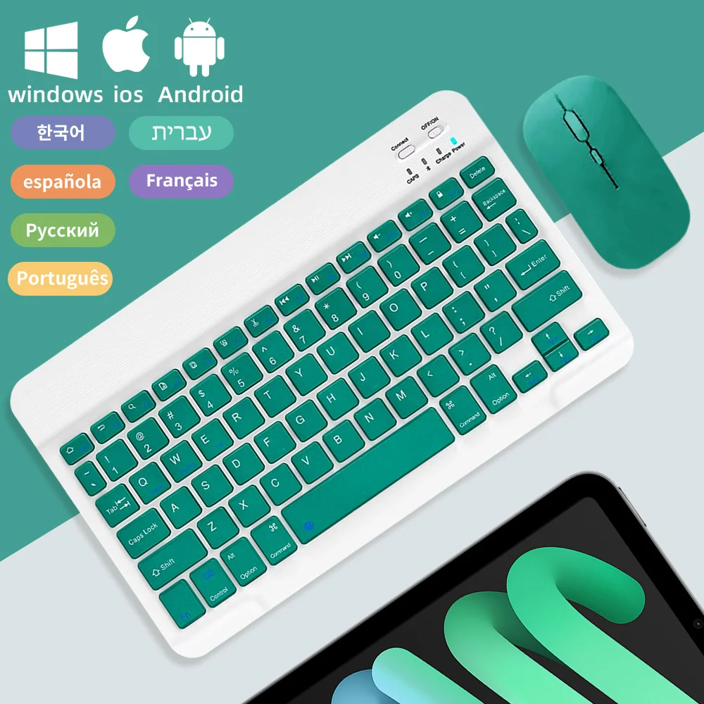

For Android Ios Windows Dark Green Bluetooth Wireless Keyboard And Durable Mouse Ipad Accessories Multilingual Tablet Keyboard