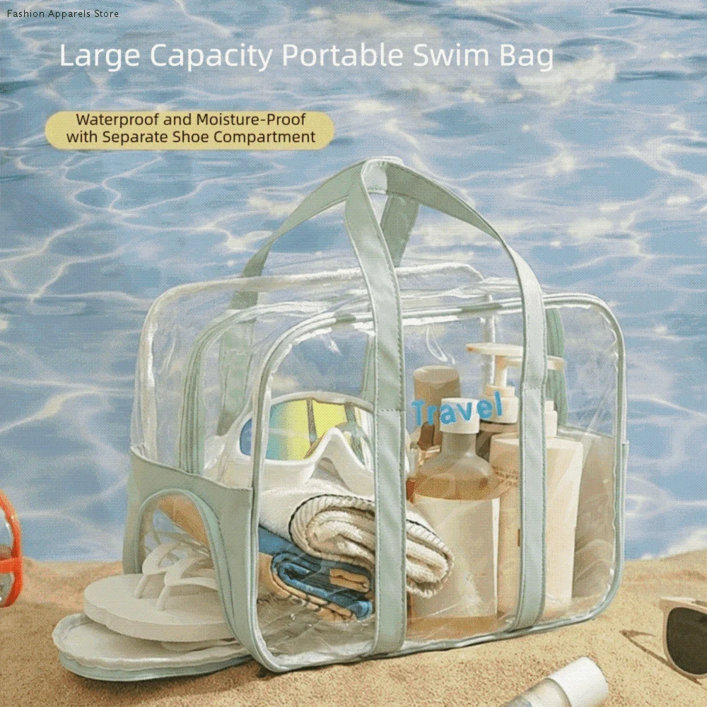 PVC Transparent Cosmetic Bag Lightweight Large Capacity Swimming Storage Bag Shoe Storage Dry Wet Separation Outdoor Sports Bag