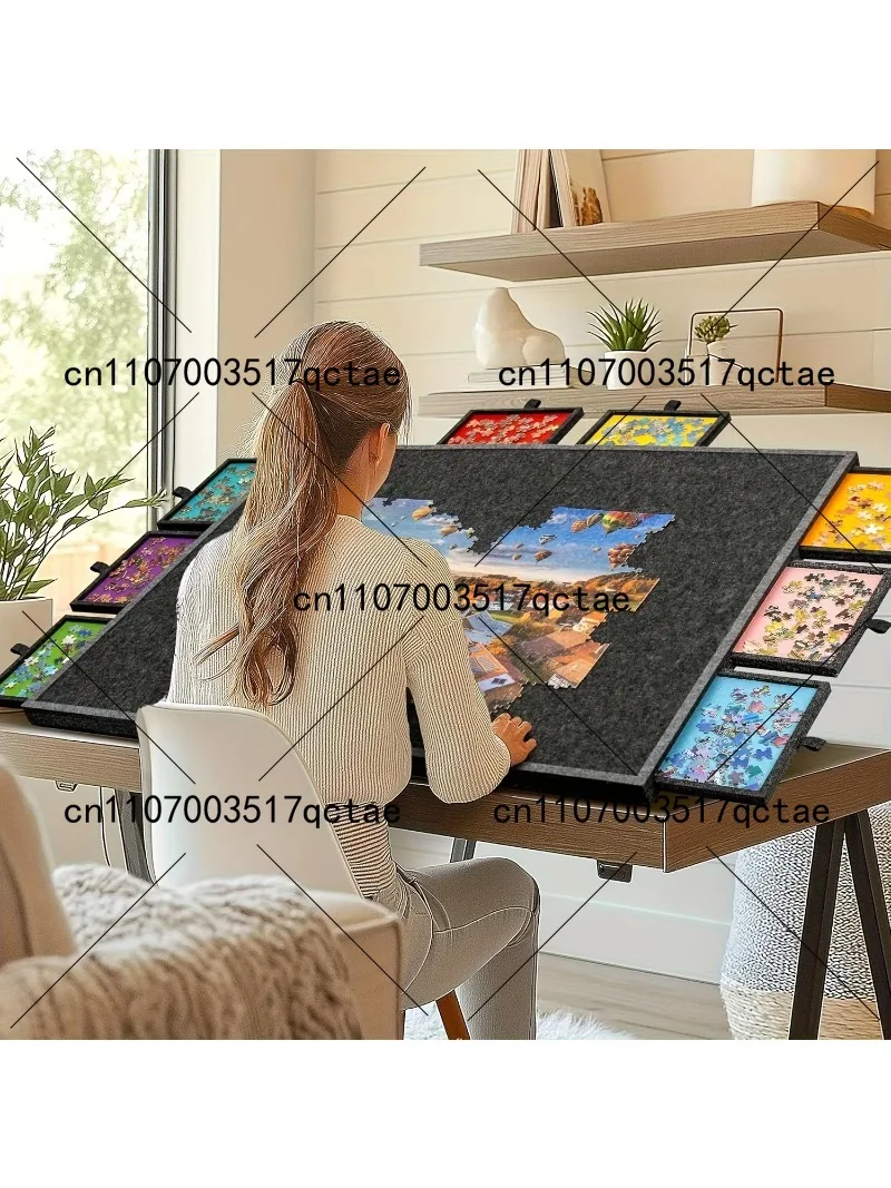 

1 Set Space-Saving Puzzle Storage Table, 6-Drawer Organizer with Felt Top, Collapsible & Portable for Home Organization