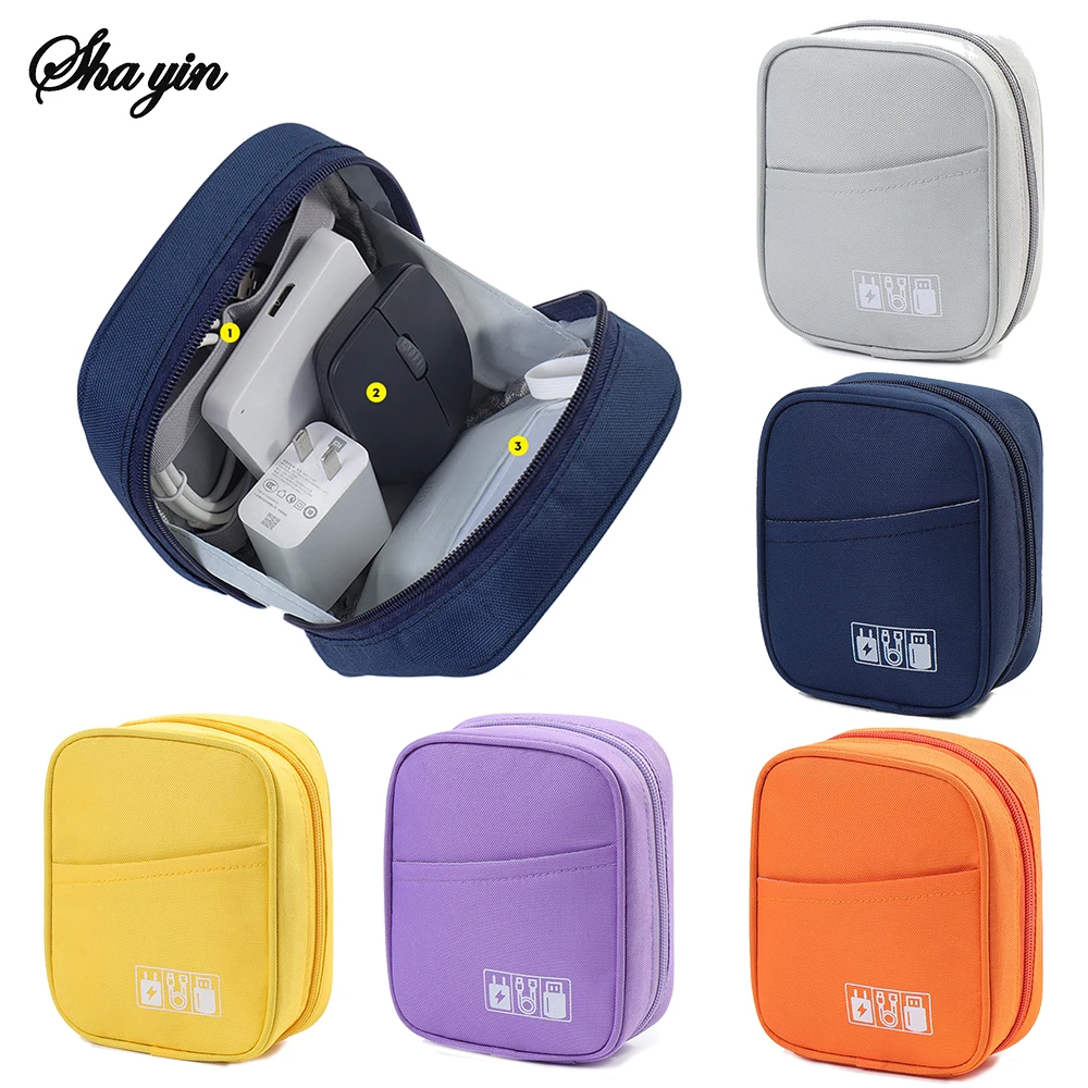 Waterproof Portable Cable Organizer Bag - Travel Digital Accessories Pouch for USB Power Bank Earphones Storage Case with Zipper