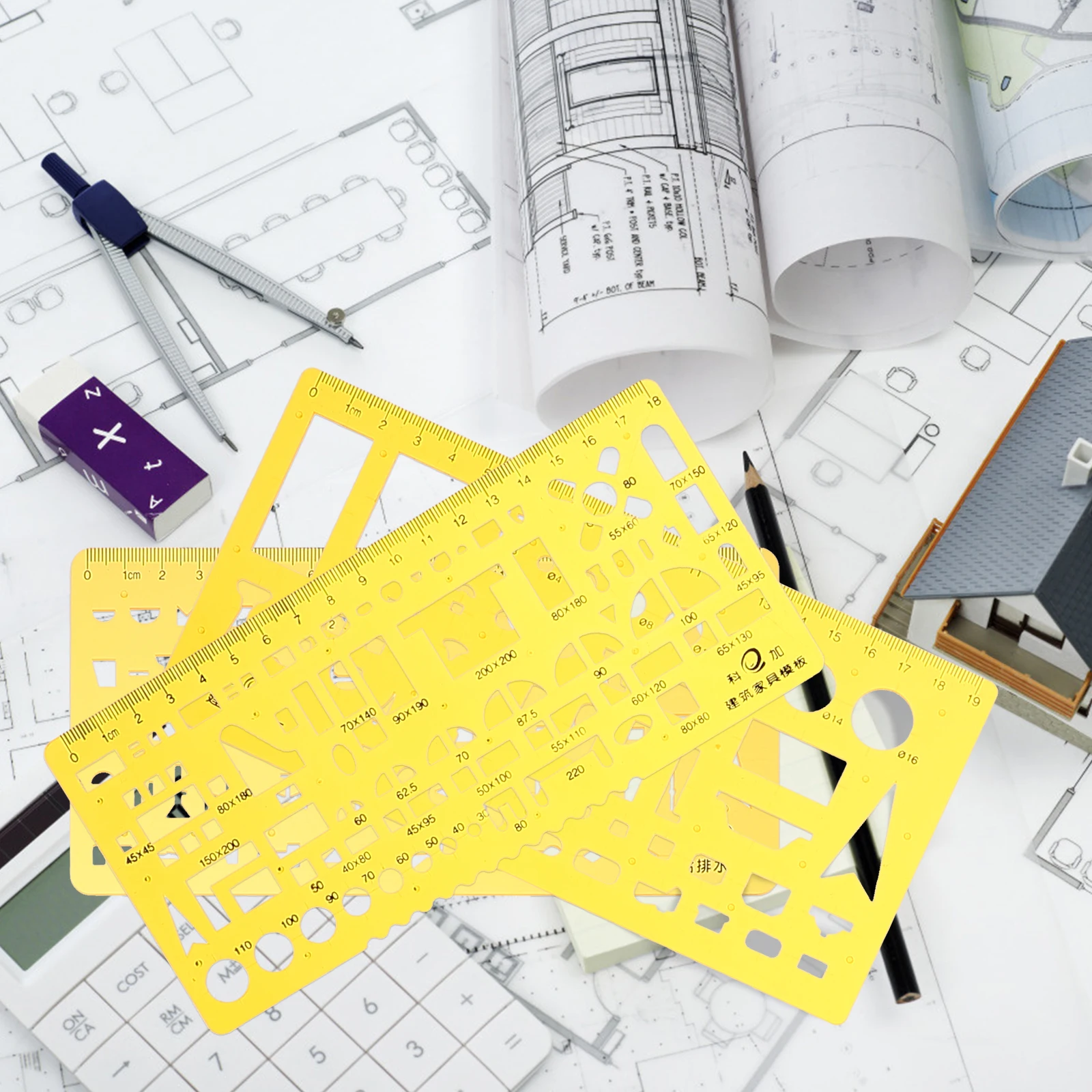 

6pcs Drawing Template Rulers Lightweight Plastic Multipurpose Architect Scales Quilting Templates Metric System Student