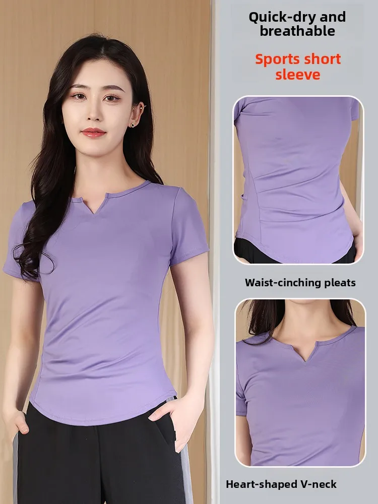 

Women's Sporty Short Sleeve T-Shirt V-Neck Quick Dry Running Training Fitness Yoga Summer New Style ROMANCE MODERN Casual Set