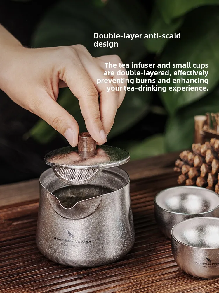 

Pure Titanium Crystal Handheld Teapot Outdoor Cam Tea Set Portable Travel Tea Brewing Cup 50ml Modern mat Sle