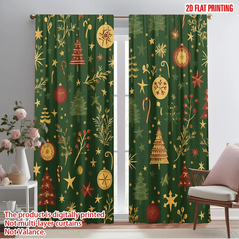 2pcs,2D plane printing Light Filtering Curtains Christmas Tree Bauble Star Swirl (3) Durable Polyester (without rod) Art Deco