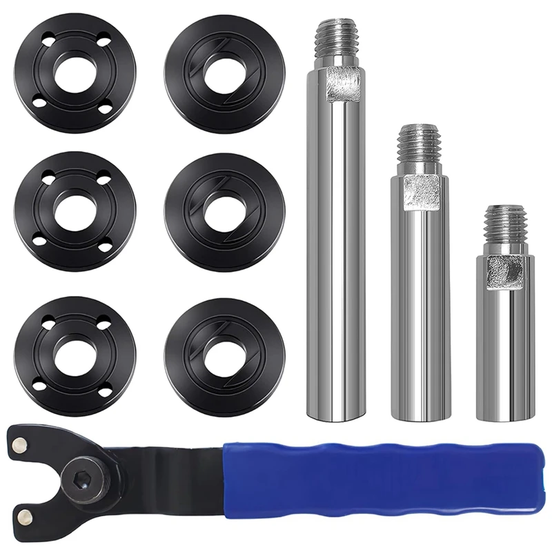 Angle Grinder Wrench 5/8In-11 Angle Grinder Extension Shaft With 6Pcs Spanner Flange Grinder Nut-New