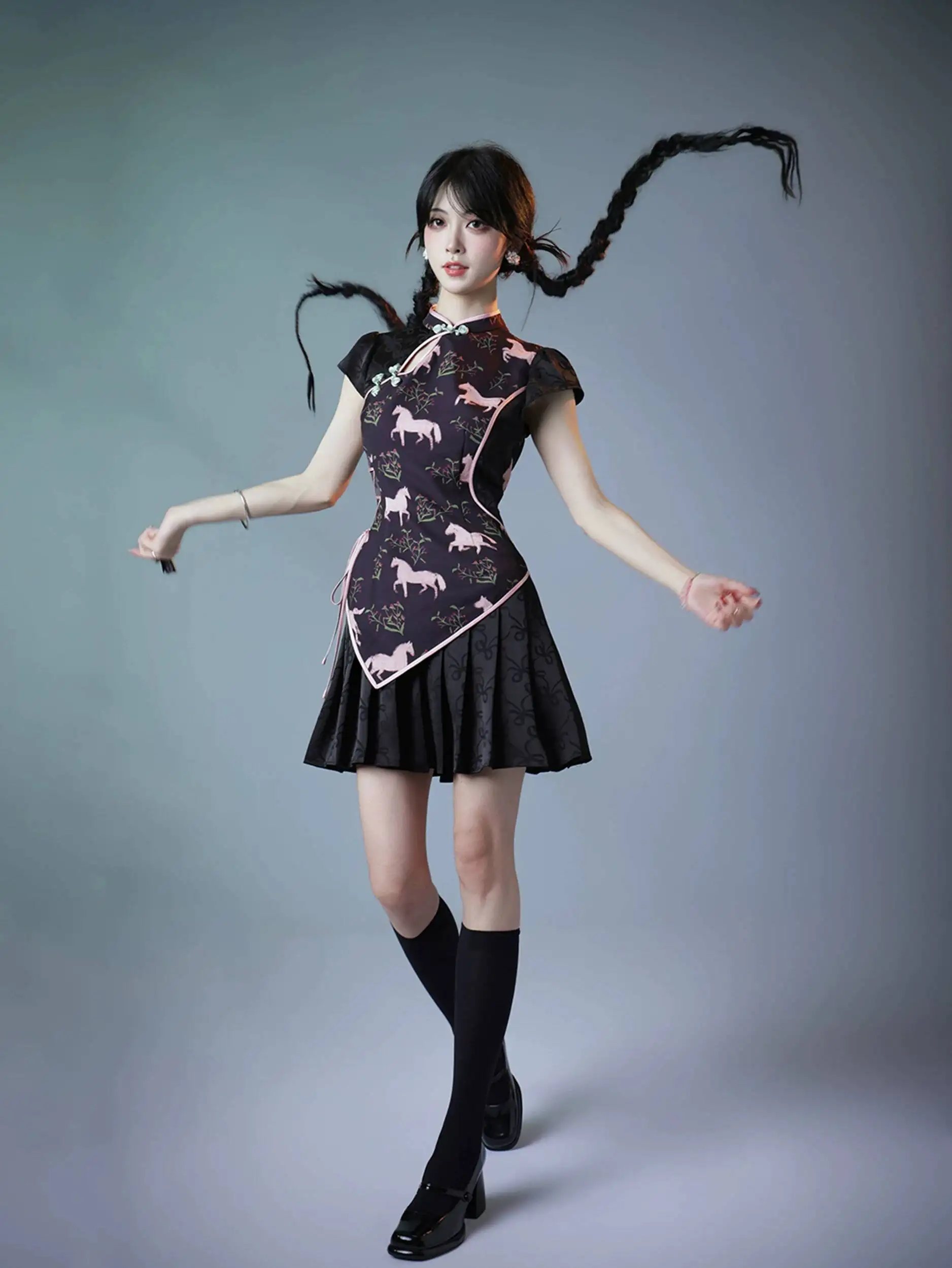 

New Anti-fan Playful Age Reduction Cute Spring And Summer National Air Girl Short Qipao Pleated Dress