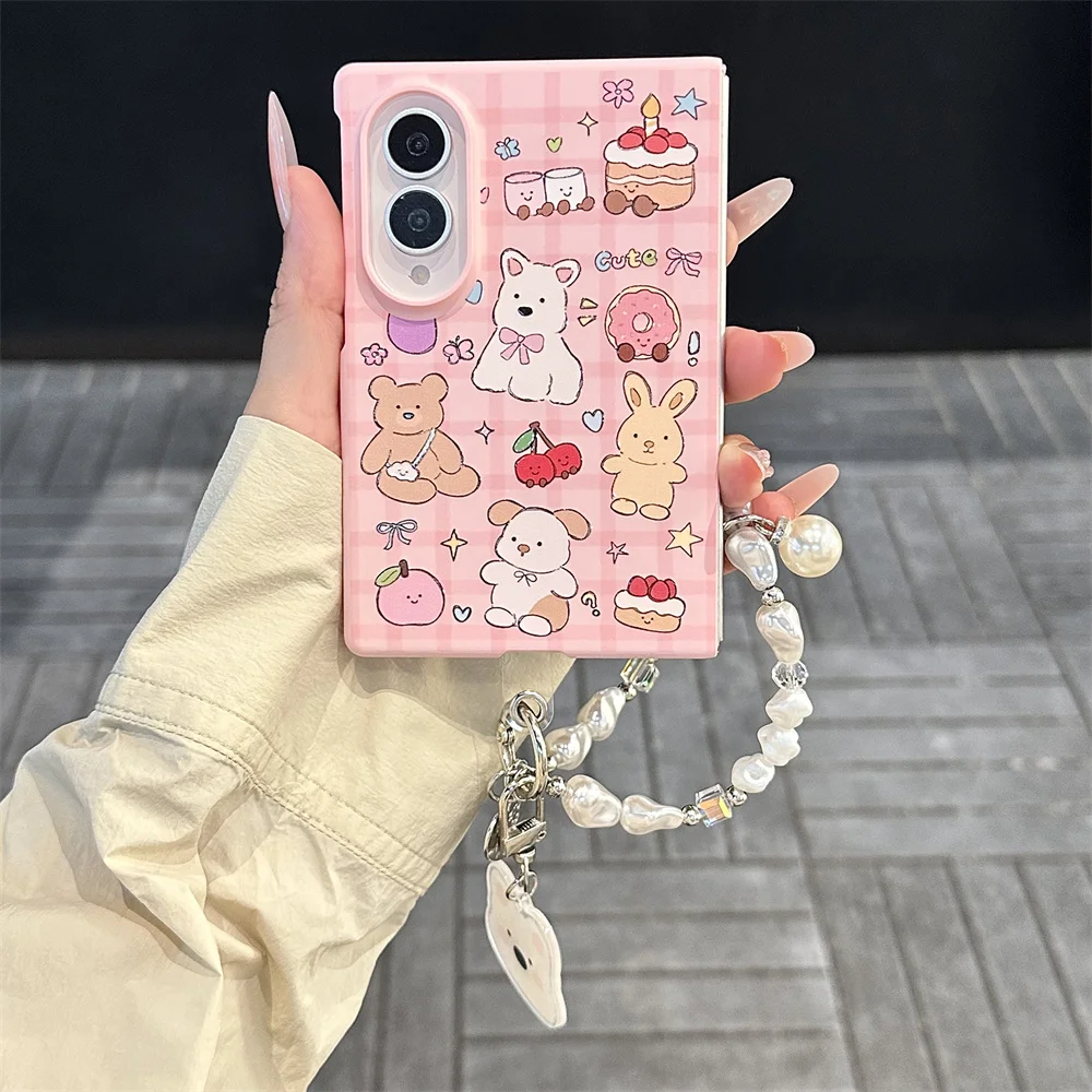 Funny Cartoon pink puppy cake Phone Case for Samsung Galaxy Z Fold 8 fold 8 Cover With Chain Cute Case Fashion Shockproof cover