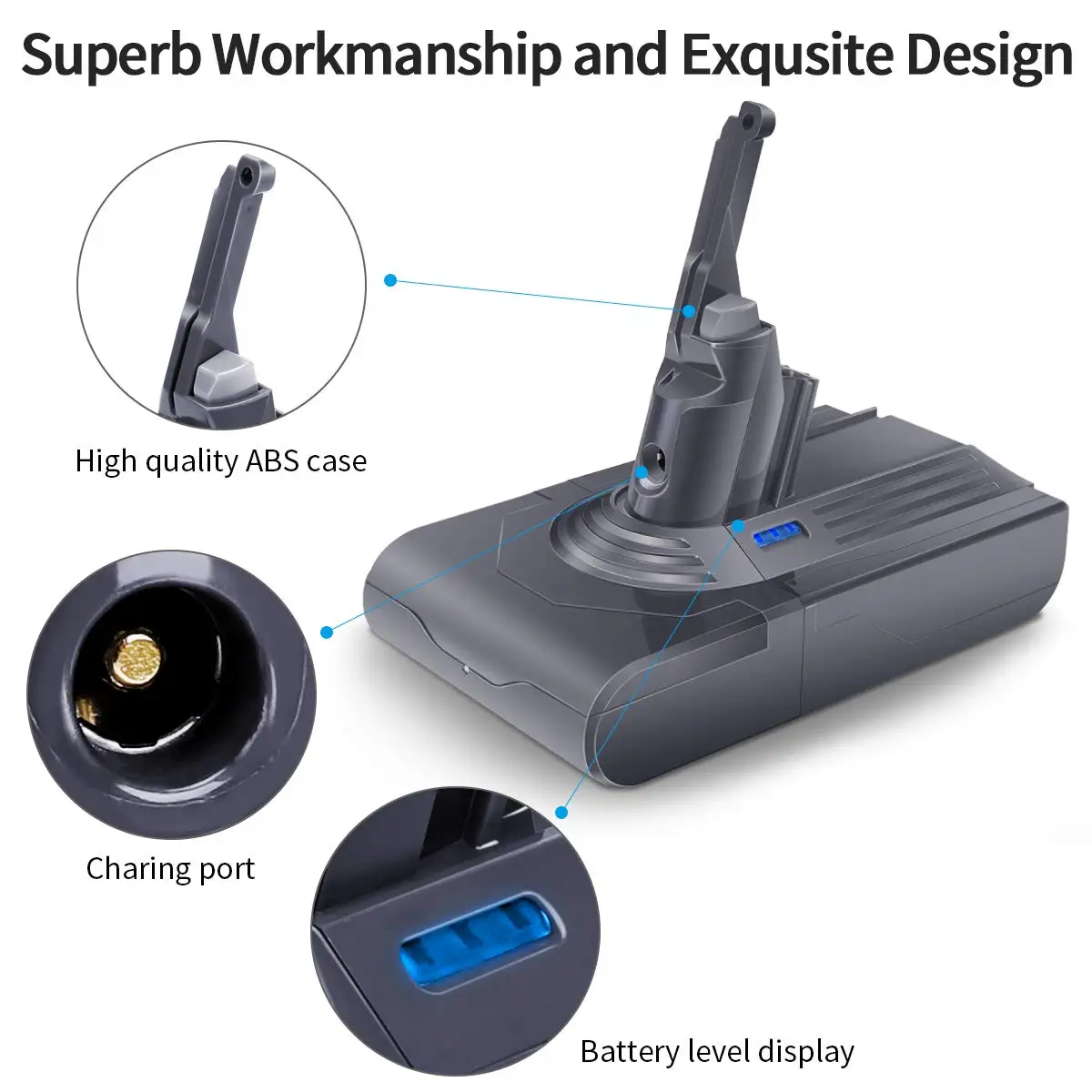 YH5 Replacement Battery for Dyson V8, 21.6V 6.0Ah Li-Ion, with Dyson V8 Series V8 Absolute V8 Fluffy SV10 Cord-Free Vacuum