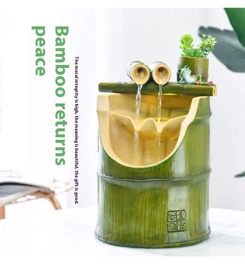 

Bamboo Shape Water Fountain With Lucky Feng Shui Wheel For Living Room Office Desktop Decor And Housewarming Opening Gift