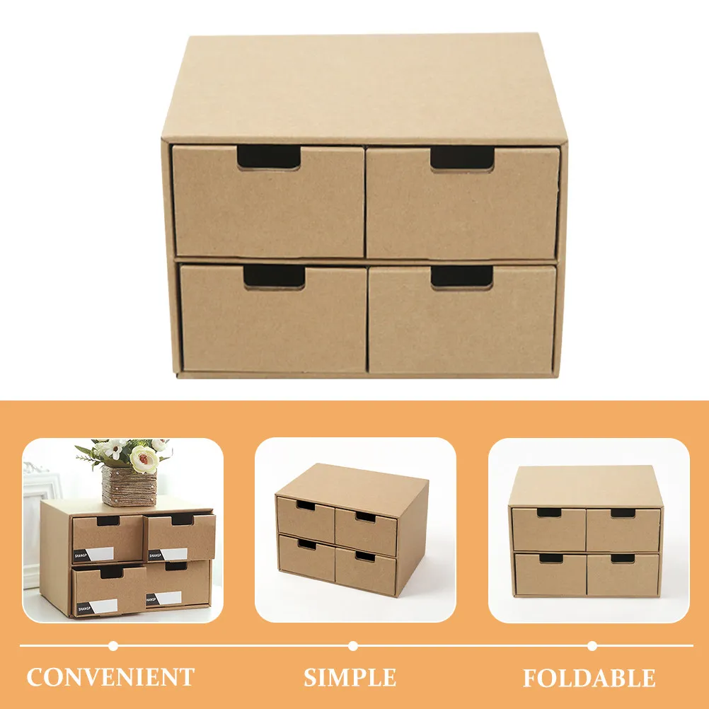 Desktop Paper Organizer Storage Box with Drawer Large Capacity Kraft Document File Holder for Office Desk