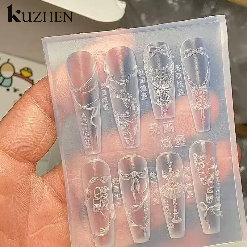 แม่พิมพ์ซิลิโคน 3 มิติ รูปโบว์ริบบิ้นสำหรับทำเล็บ - แม่แบบแกะสลักใส DIY สำหรับออกแบบเครื่องมือทำเล็บ