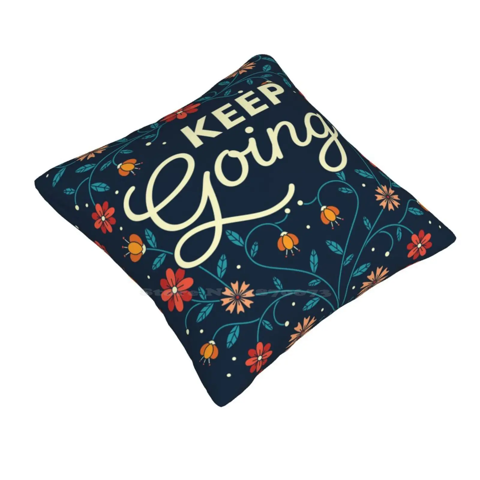 Keep Going Bedroom Office Hug Pillowcase Nature Flowers Floral Vector Teal Coral Red Orange Yellow Navy Colorful Type