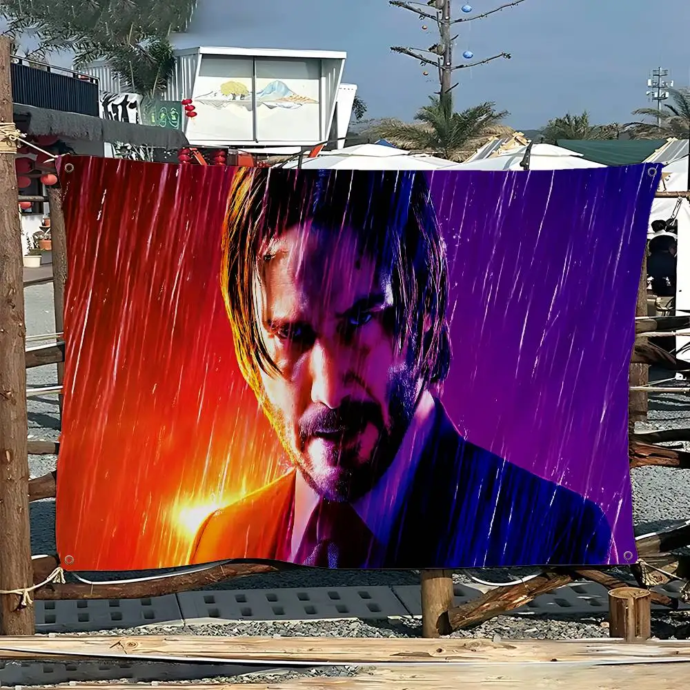 Action Movie J-John W-Wick Creative Pattern Hanging Flag Polyester Printed Banner Hand Pulled Flag