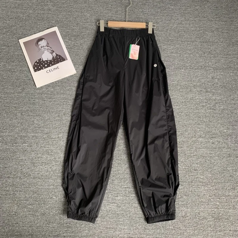 Damskie lekkie spodnie casualowe Qui-Dry, luźny krój, sznurki elastyczne, oddychające spodnie cargo, wysoki stan, detale z nylonu.