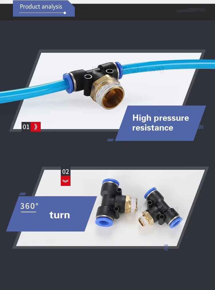 PB Thread Tee Quick Connector 4 6 8 10 12mm - M5 1/8" 1/4" 3/8" 1/2" Male Thread Pneumatic Fitting Quick Connect Coupling