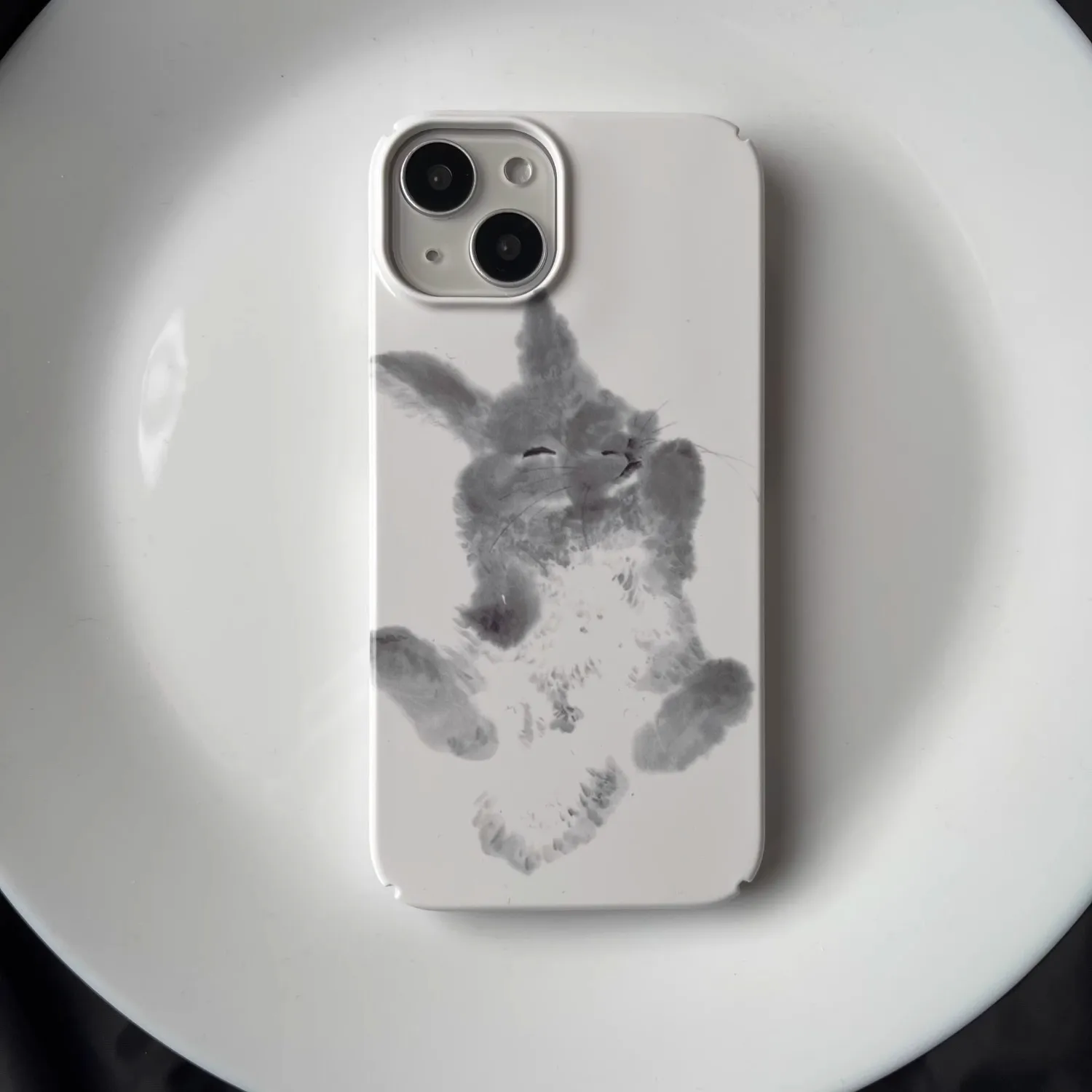 ins Ink and Wash Painting Bunny Case for iPhone 14 13 Pro Max 12 11 Pro Plus Shockproof Rabbit Acrylic Cover