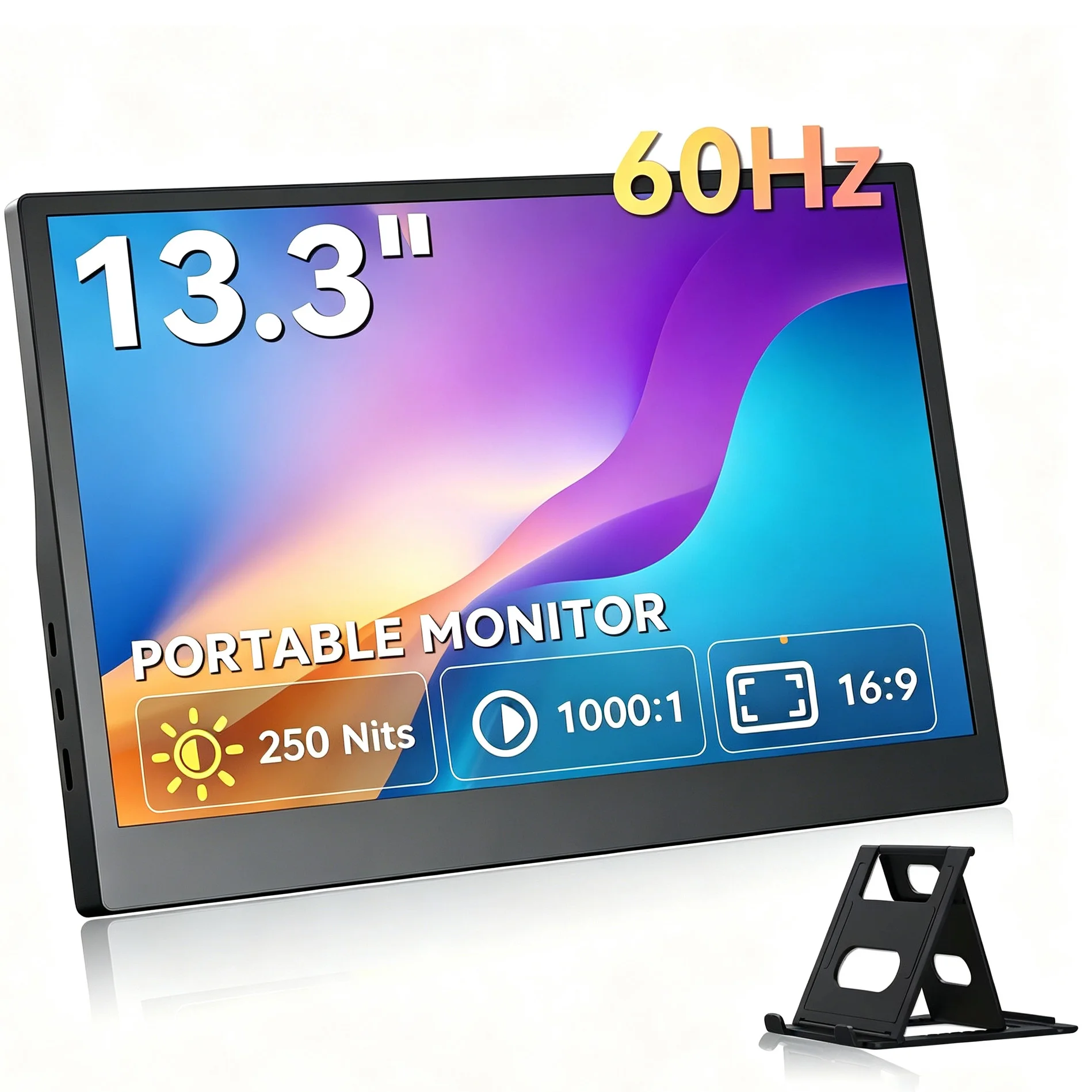 13.3 Inch 1366*768P HD Portable Monitor 72%sRGB IPS VESA Mountable External Secondary Display for Laptop Phone PS Game Console