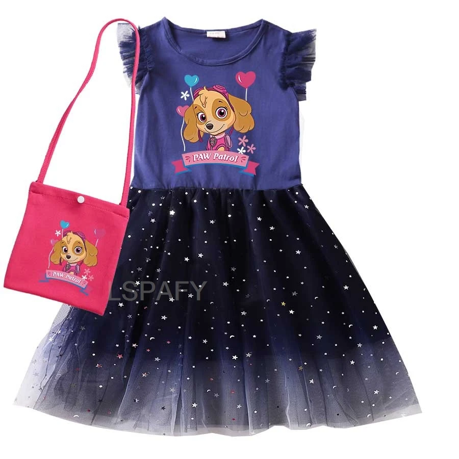 New Summer Girls Dress Cotton Cartoon Paw Patrol Splicing Princess Dresses For 1-8 Years Baby Girls Birthday Clothes