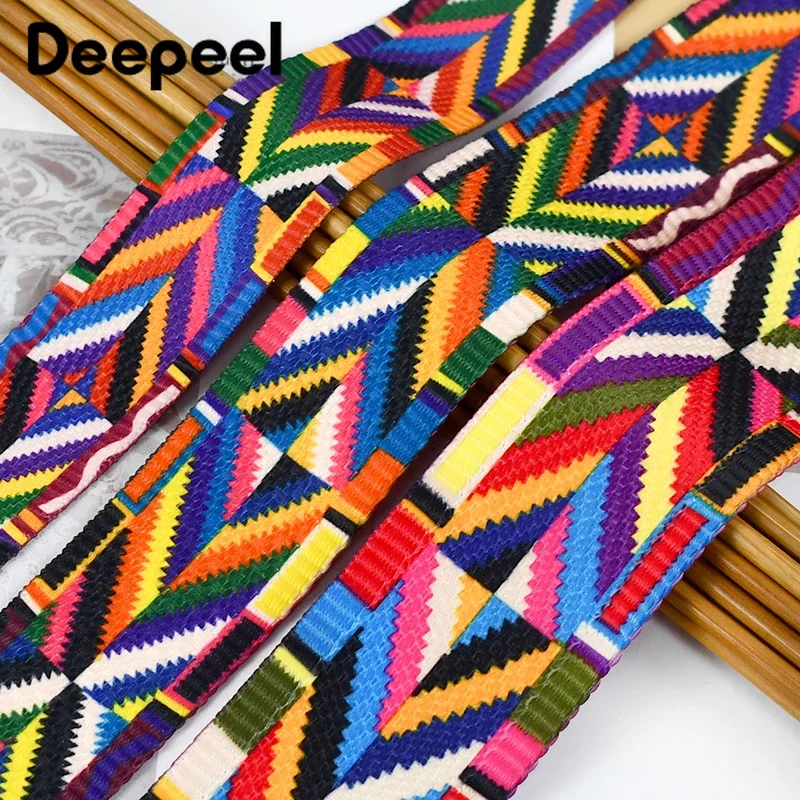 2/5/10Meters Deepeel 32/38/50mm Colored Ethnic Jacquard Webbing Bag Shoulder Strap Decoration Ribbon Band DIY Sewing Accessories