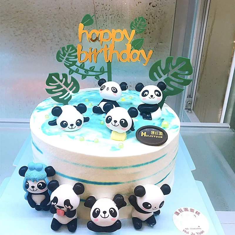 8pcs/lot Resin Panda Cake Topper Happy Birthday Party Supplies Home DIY Decoration Room Table Garden Decora Photo Props