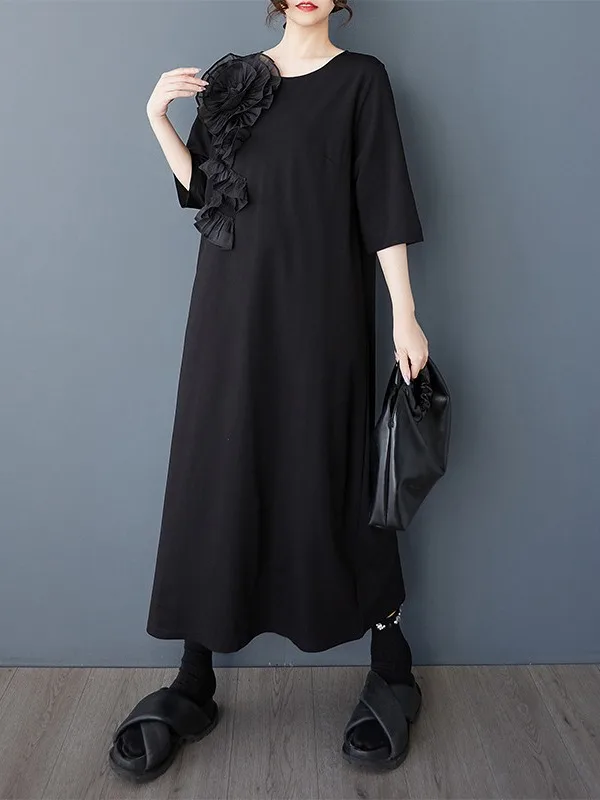 Summer 2025 Women's Faion Loose Slimming Floral Patchwork ort Sve Midi Dr Sli Commute Basic Sle Regular Thi...