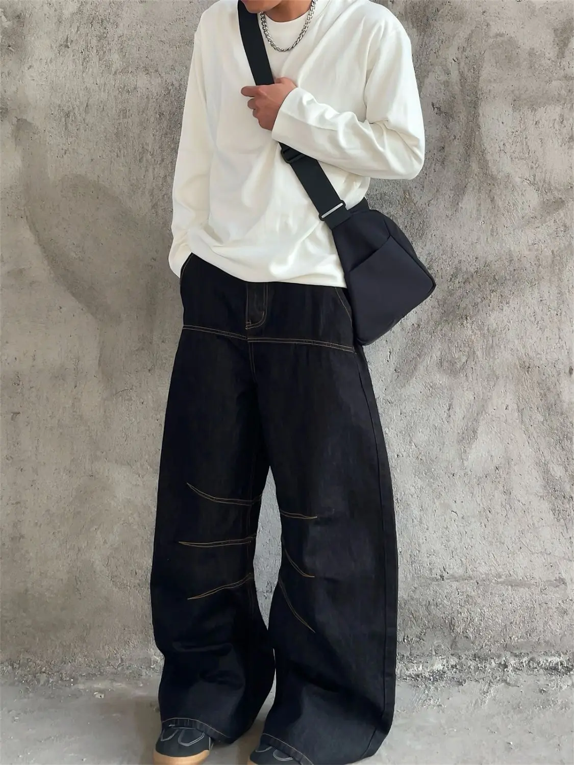 Men's Bright Line Decoration Street Jeans Boy Bottoms High Waist Pants Vintage Spring Sweatpants Male Straight Denim Trousers