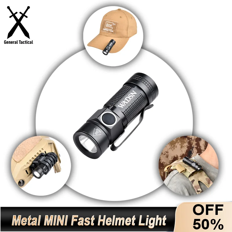 

WADSN Metal Mini Weapon Tactical Airsoft Strobe FAST Helmet Flashlight LED Flashlight Fit 20mm Rail Military Scout Hunting Light