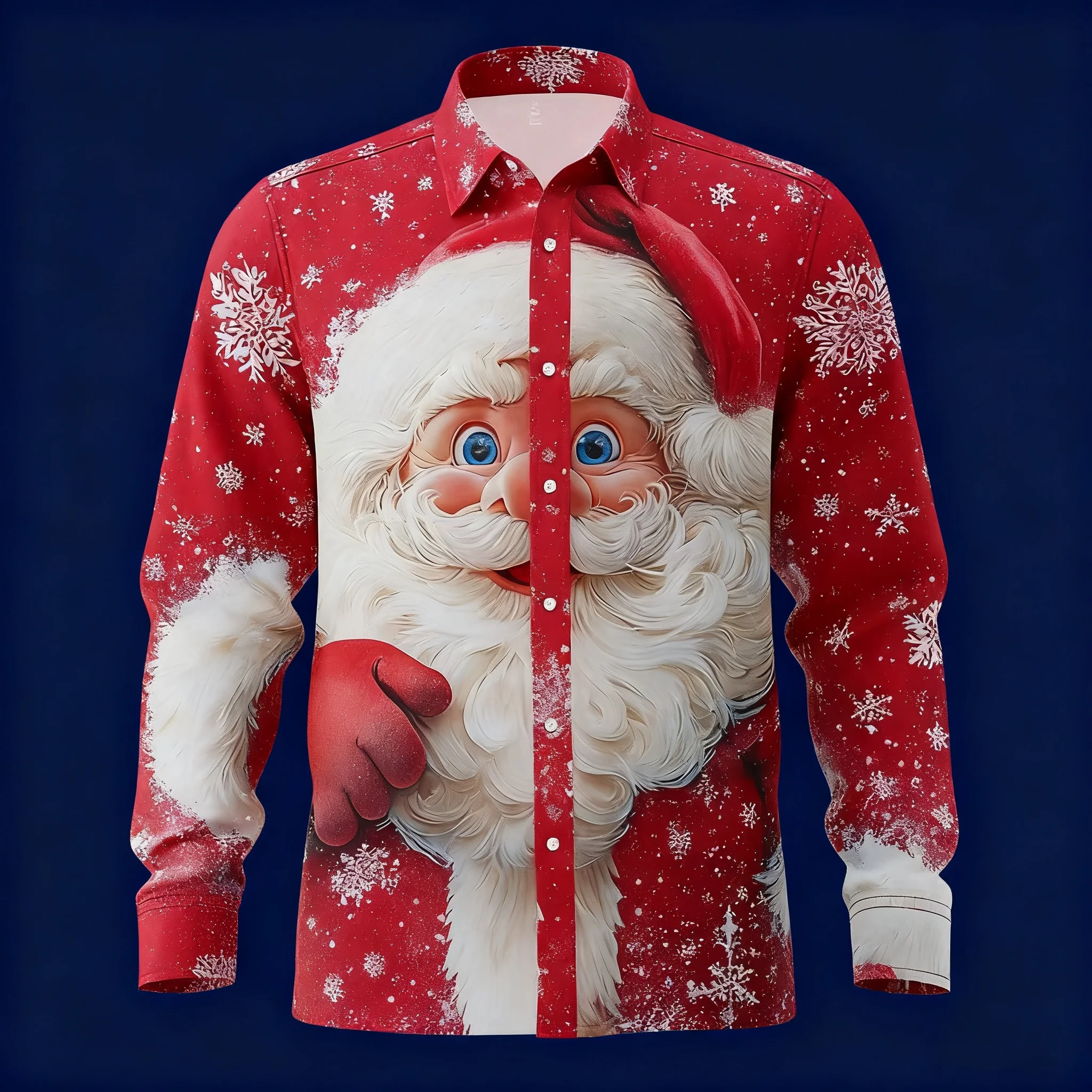 

2026 New Men's Christmas Shirt, Button-Down Long Sleeve, Fun Outdoor Holiday Style, Spring/Autumn, Lapel, 3D Printed Shirt