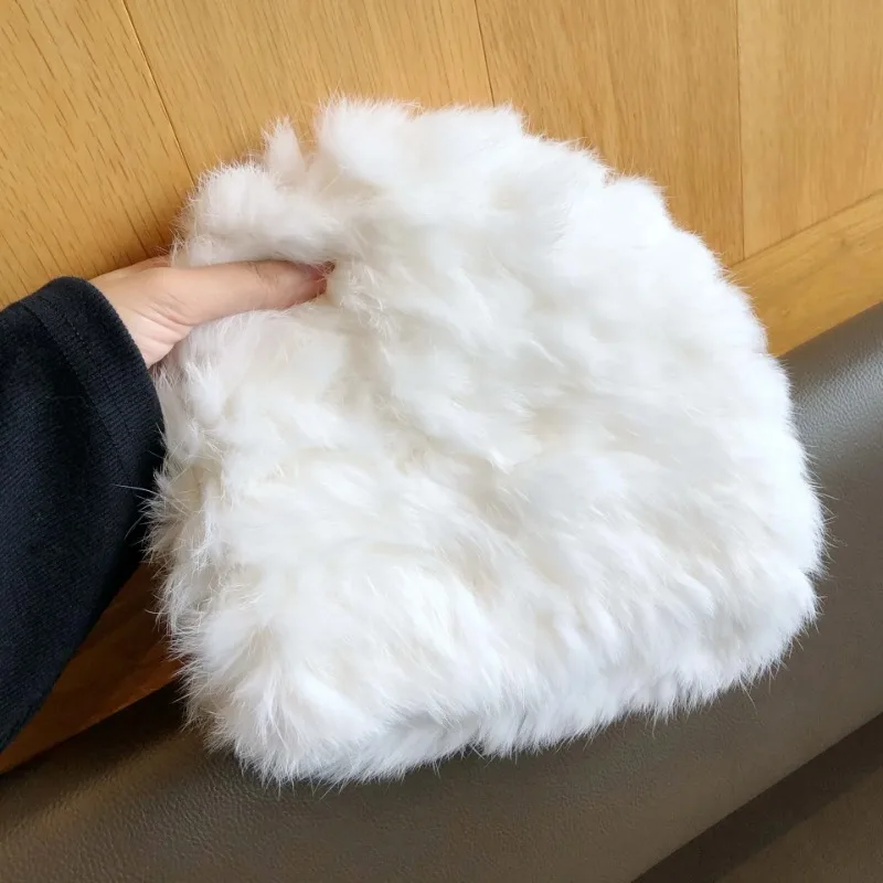 Winter Cold Proof Baotou Hat for Children, Thickened and Warm Integrated Fur Rabbit Hair Hat, Multi Functional Knitted Wool Hat